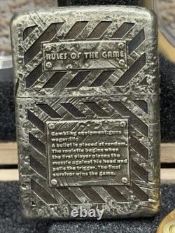 Zippo Roulette Lighter With Brass Heavy 3D Engraving & Wood Display Case