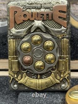Zippo Roulette Lighter With Brass Heavy 3D Engraving & Wood Display Case
