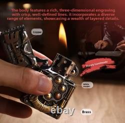 Zippo Roulette Lighter With Brass Heavy 3D Engraving & Wood Display Case