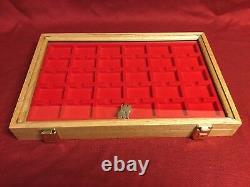 Zippo lighter oak wood display case with 30 compartment holder