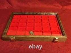 Zippo lighter walnut wood display case with 30 compartment holder